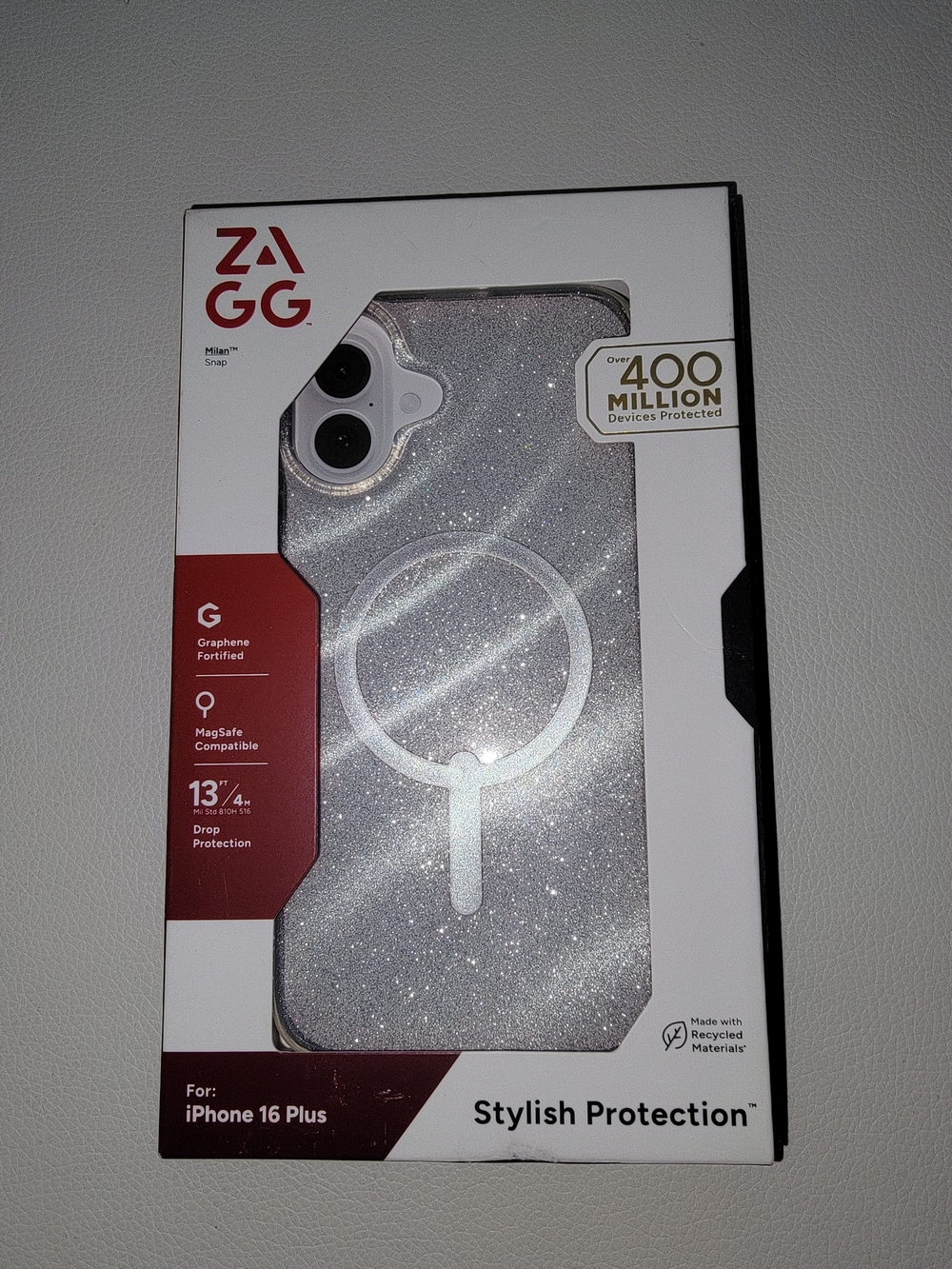 Zagg Milan Snap MagSafe Compatible iPhone 16 Plus Case - Silver Glitter